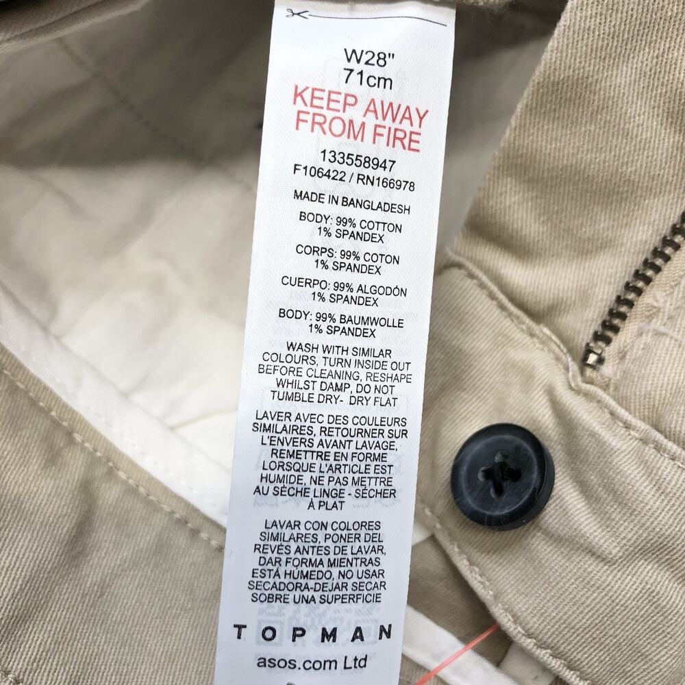 Topman Mens Khaki Chino Shorts Size 28 Casual Flat Front Summer Classic - Picture 7 of 10